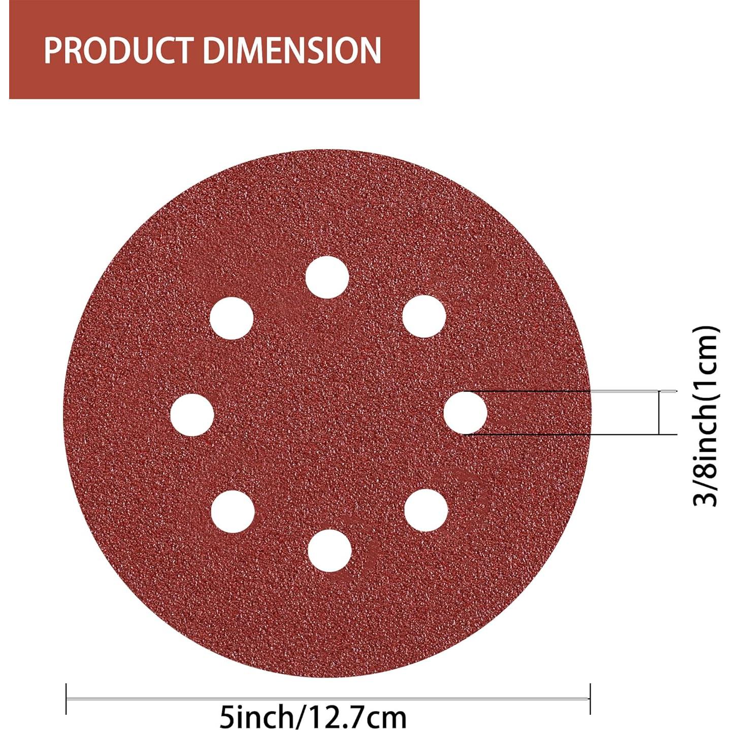 150pcs 60 Grit Sanding Discs, 5-Inch 8-Hole Sandpaper, for Woodworking or Automotive