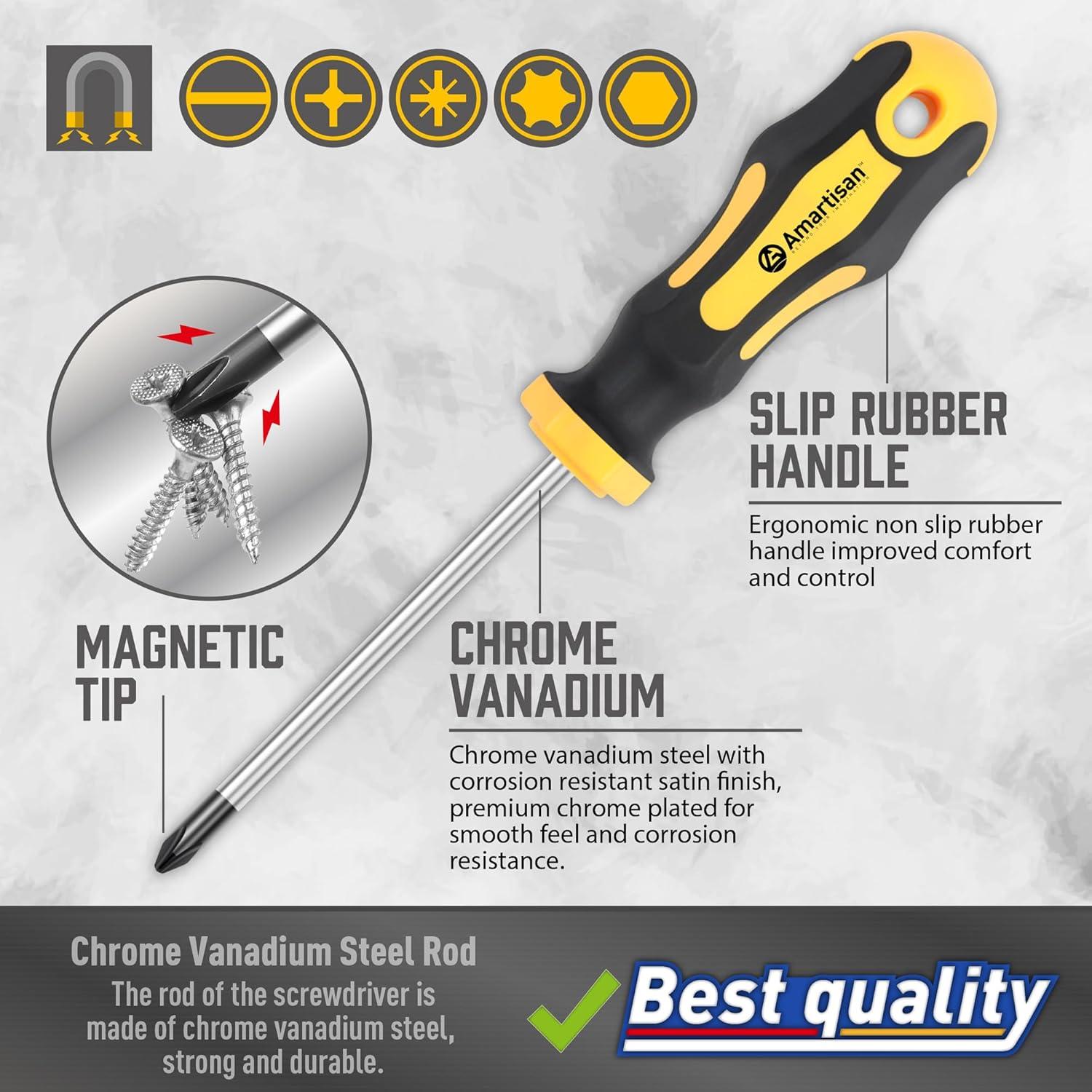 Magnetic Screwdrivers Set with Case, Amartisan 43-piece Includs Slotted, Phillips, Hex, Pozidriv,Torx and Precision Screwdriver Set, Magnetizer Demagnetizer Tools, Tools for Men