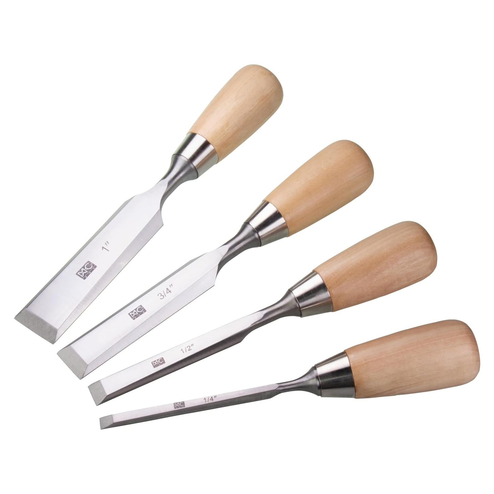 Juego de 4 Cinceles Biselados MKC 6mm a 26mm con Mangos de Haya