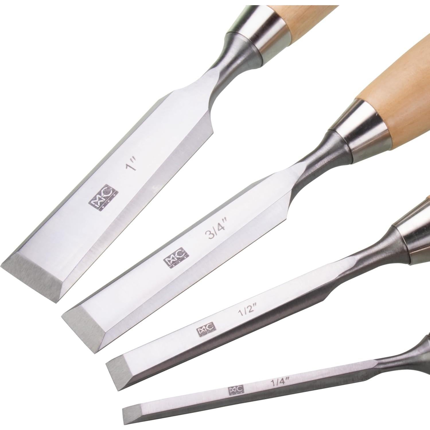 Juego de 4 Cinceles Biselados MKC 6mm a 26mm con Mangos de Haya