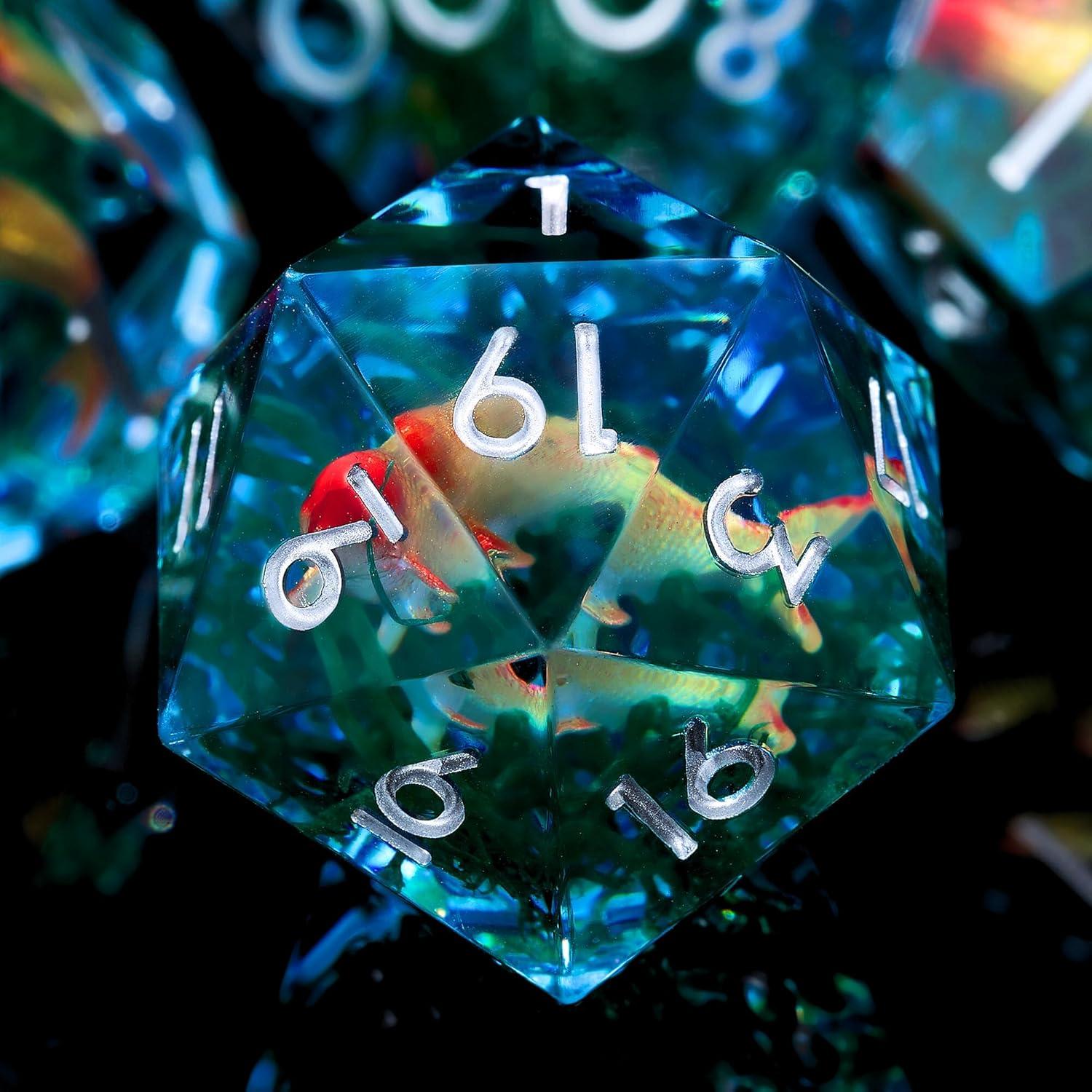 Juego de Dados DND GemLore - 7 Piezas Resina Acuática Azul