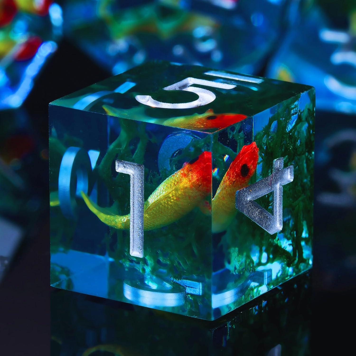 Juego de Dados DND GemLore - 7 Piezas Resina Acuática Azul