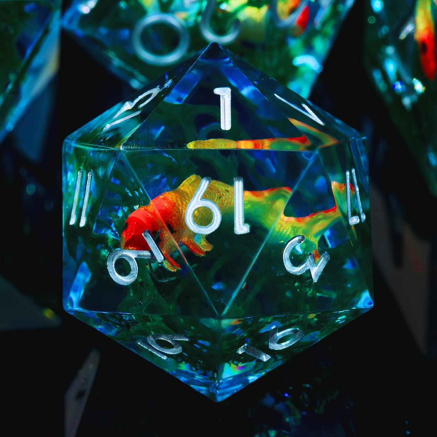 Juego de Dados DND GemLore - 7 Piezas Resina Acuática Azul