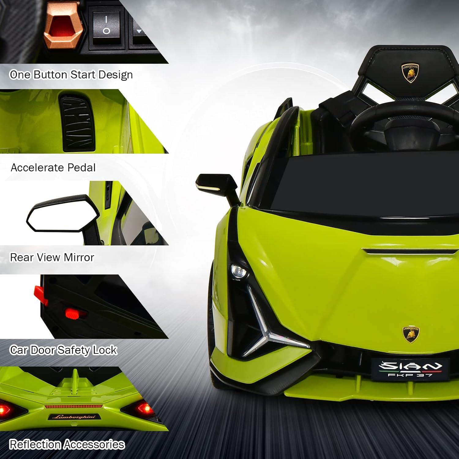 Coche de Paseo Eléctrico INFANS Lamborghini Sian Verde 12V