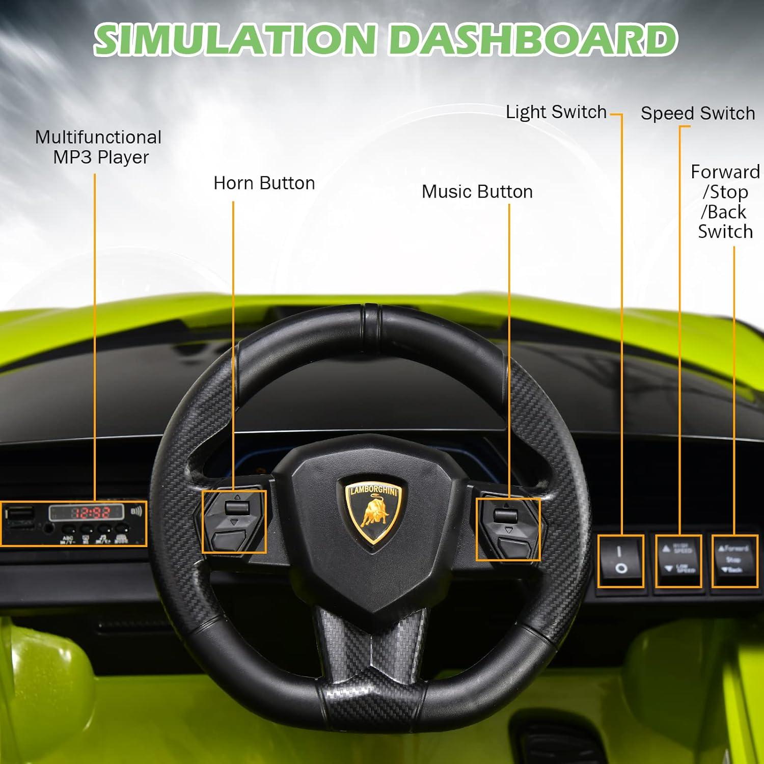 Coche de Paseo Eléctrico INFANS Lamborghini Sian Verde 12V
