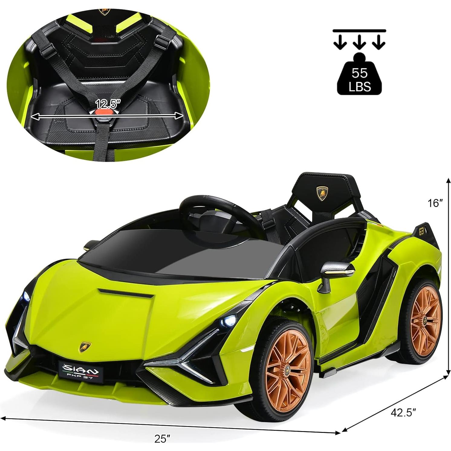 Coche de Paseo Eléctrico INFANS Lamborghini Sian Verde 12V