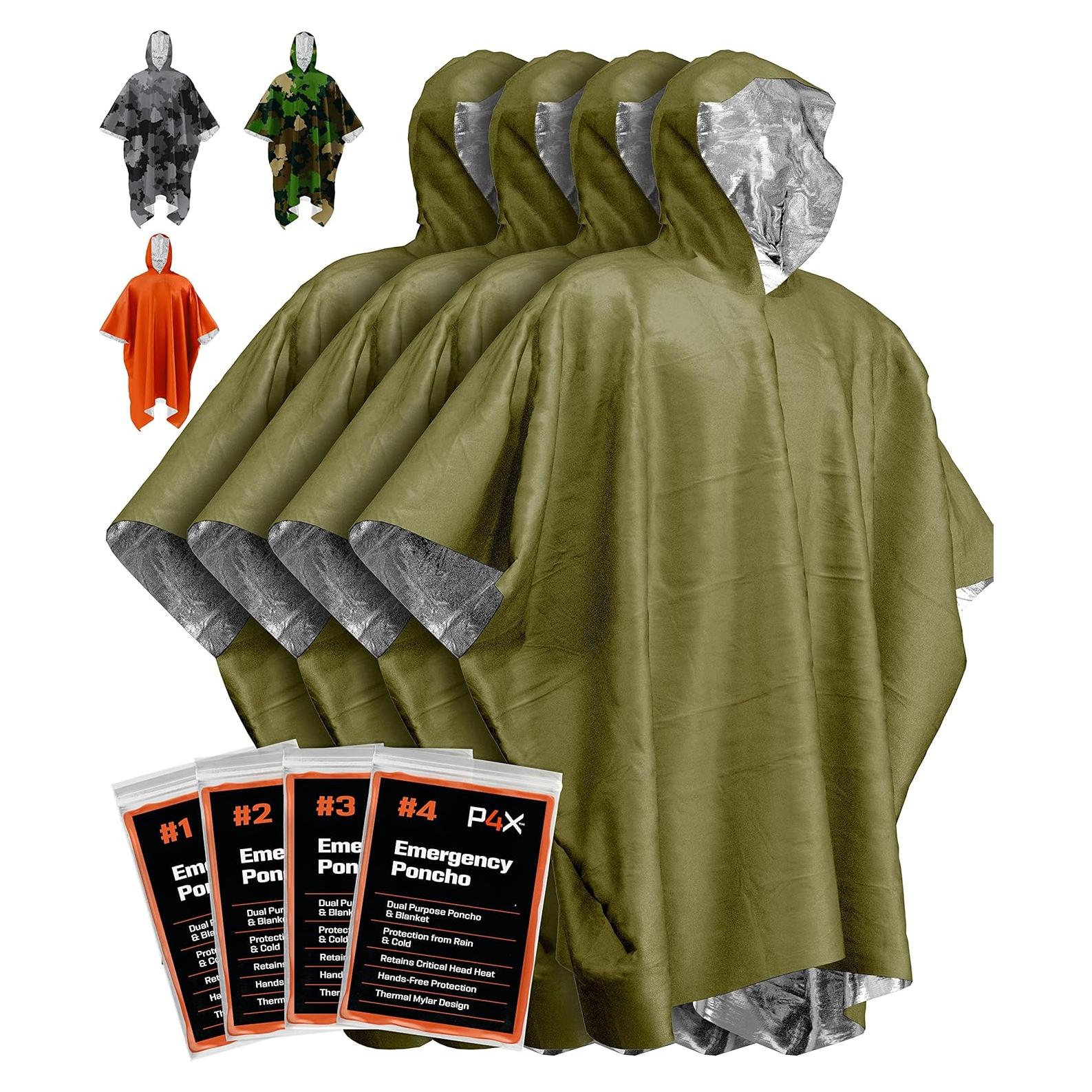 Poncho de Emergencia Prepared4X Mylar Impermeable Verde 4-Pack
