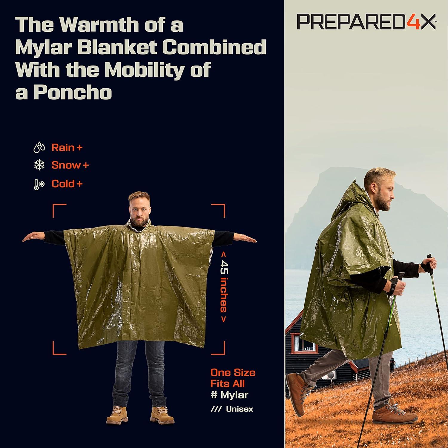 Poncho de Emergencia Prepared4X Mylar Impermeable Verde 4-Pack