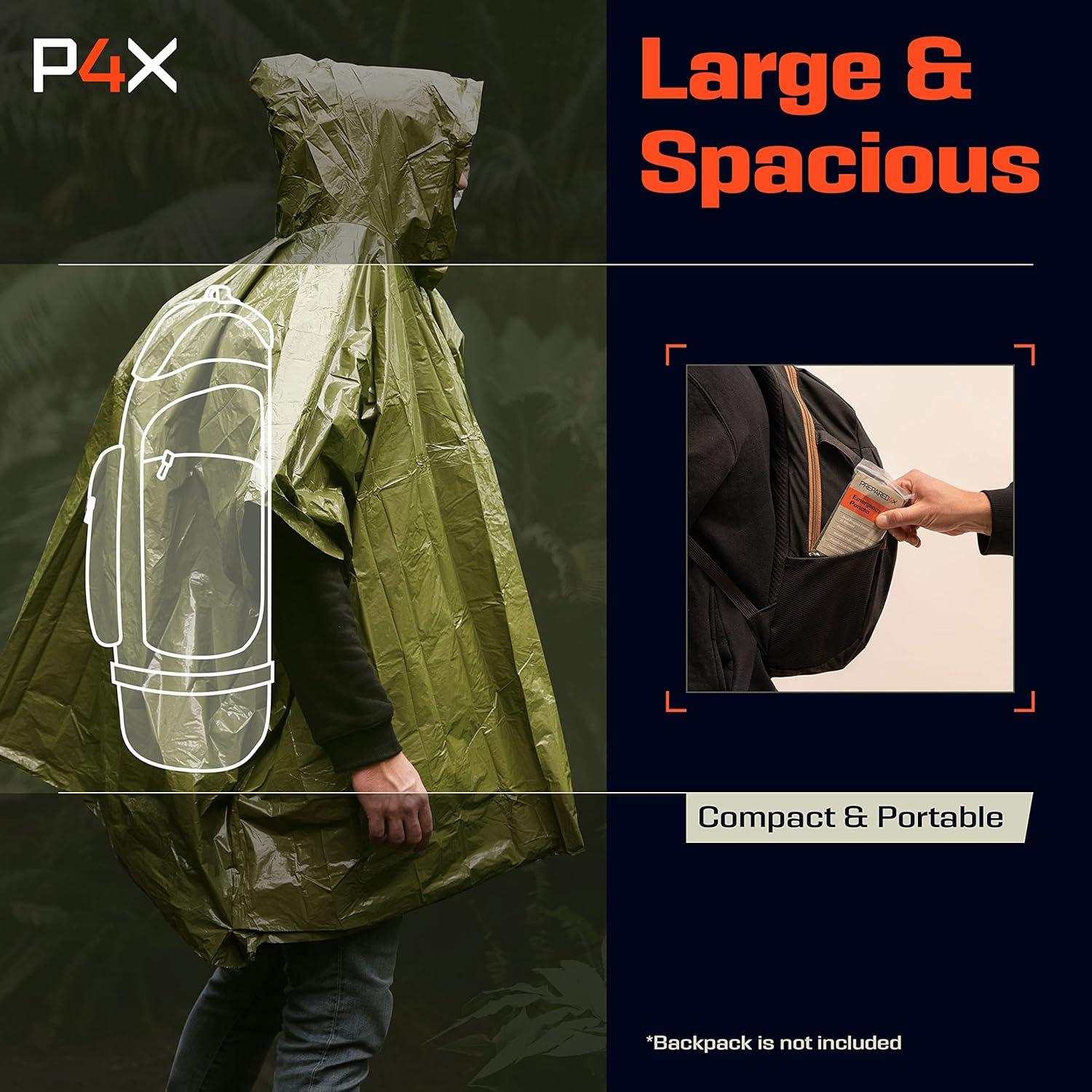 Poncho de Emergencia Prepared4X Mylar Impermeable Verde 4-Pack