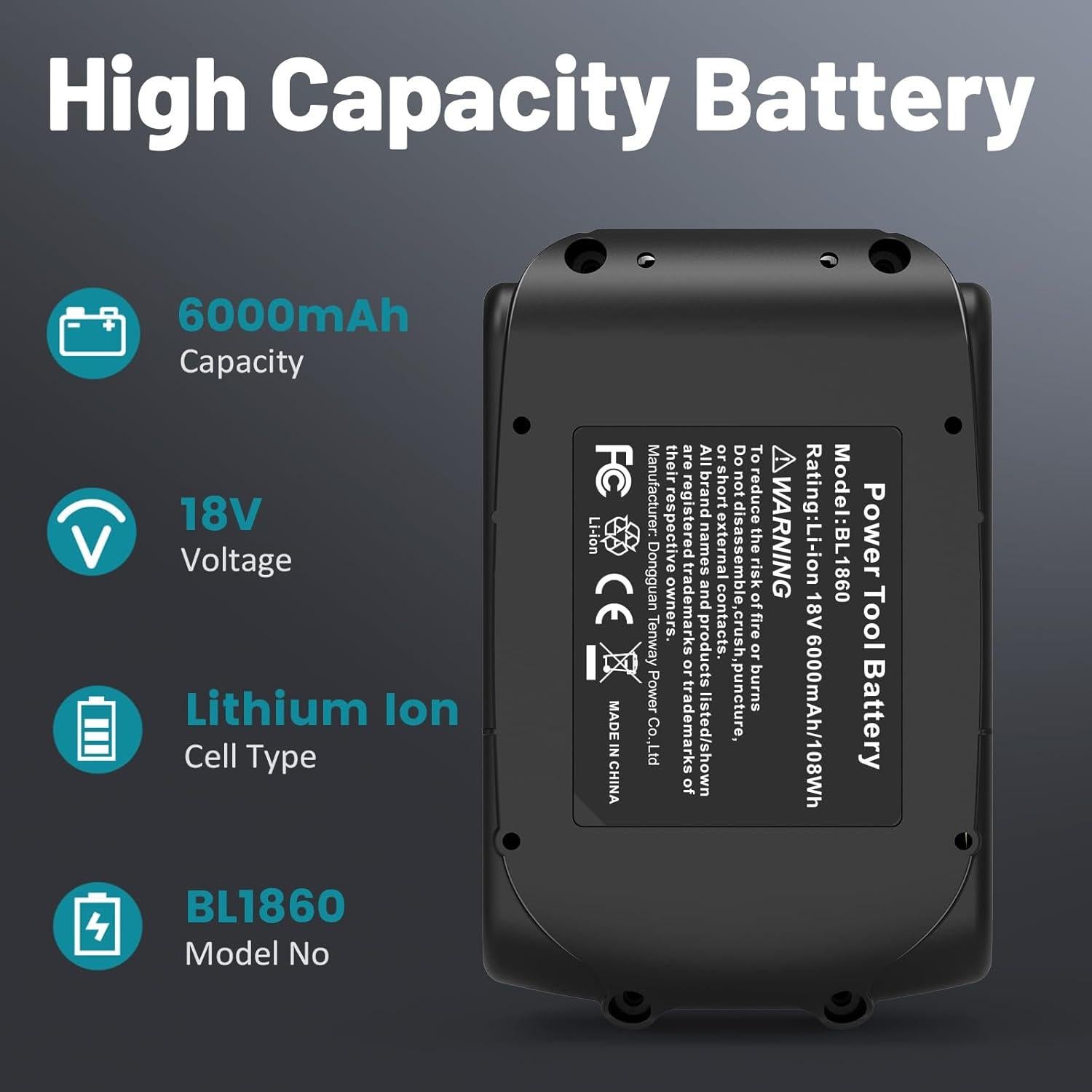 Paquete de 4 Baterías de Litio 18V 6000mAh Djsanu para Makita