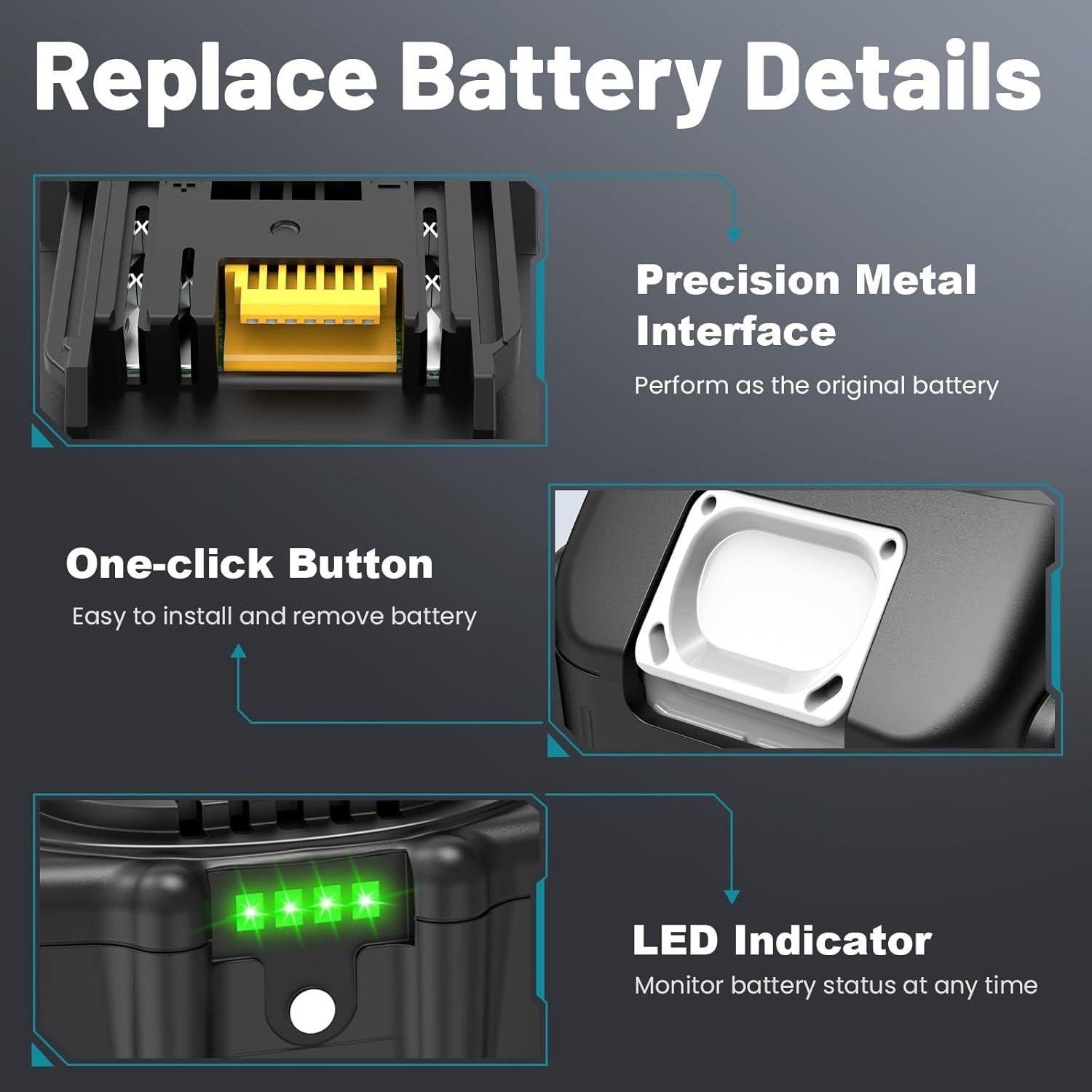 Paquete de 4 Baterías de Litio 18V 6000mAh Djsanu para Makita