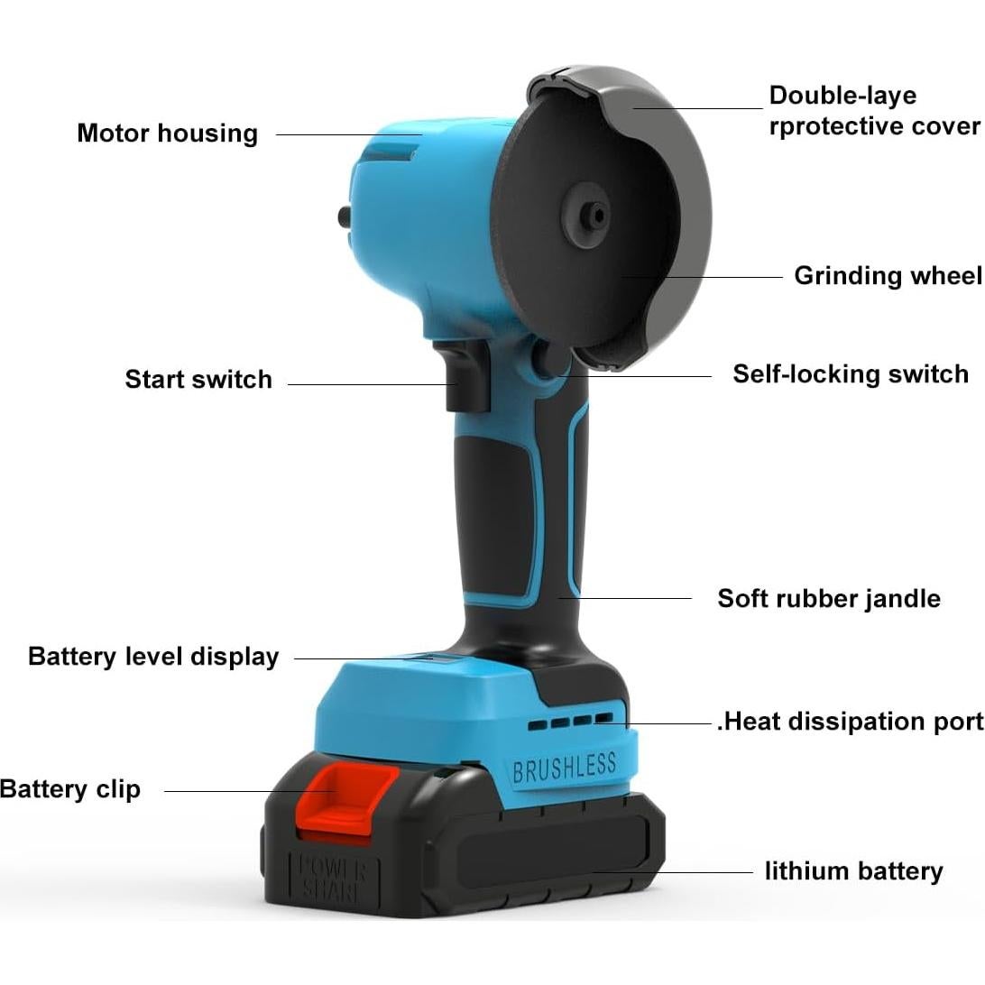 Amoladora Angular Inalámbrica ZFULVO 21V 28000RPM con 2 Baterías