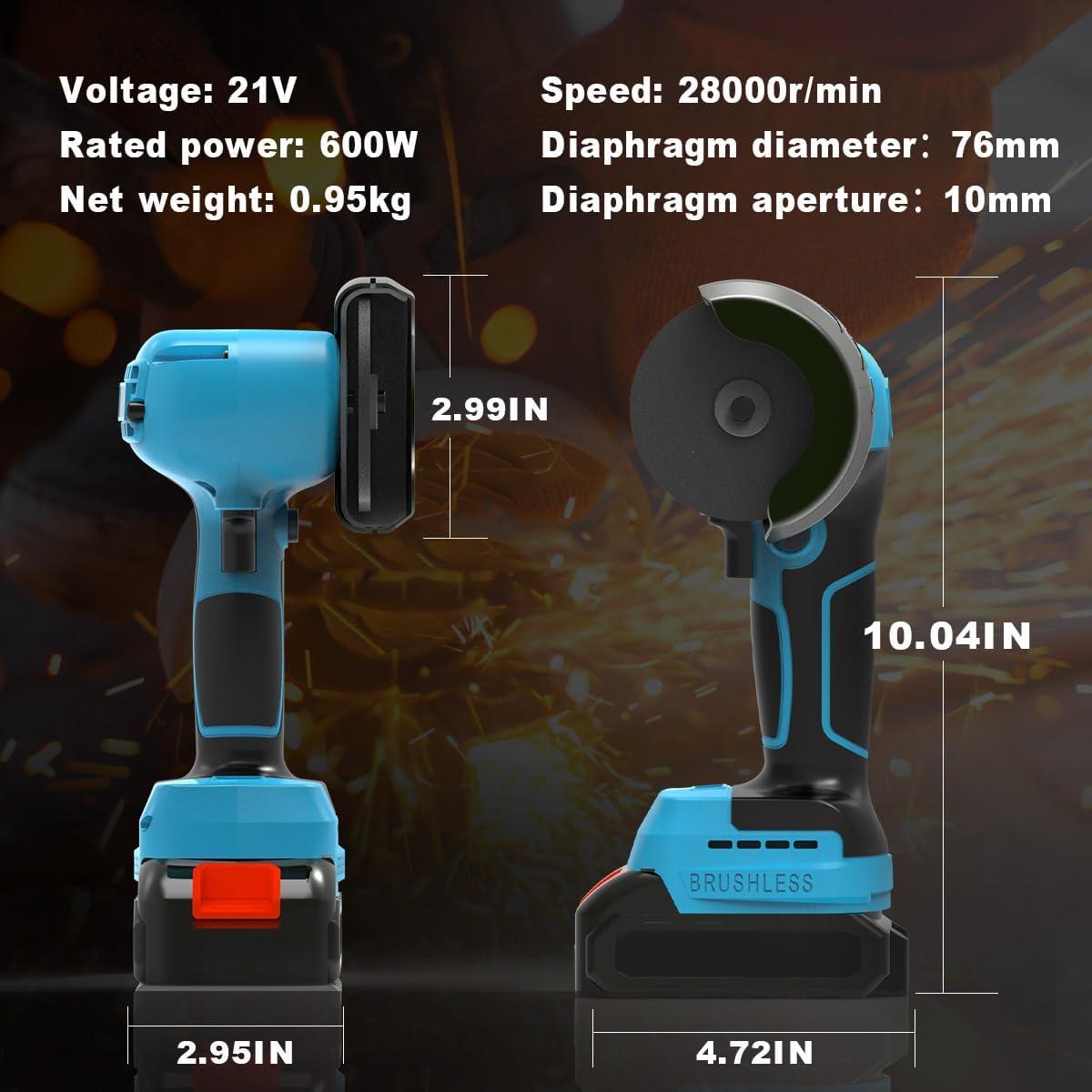 Amoladora Angular Inalámbrica ZFULVO 21V 28000RPM con 2 Baterías