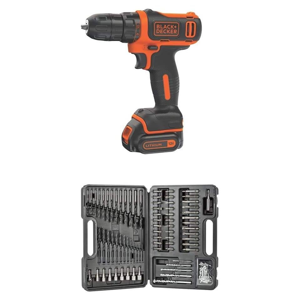 BLACK+DECKER 12V MAX Cordless Drill/Driver (BDCDD12C) with BLACK+DECKER BDA91109 Combination Accessory Set, 109-Piece
