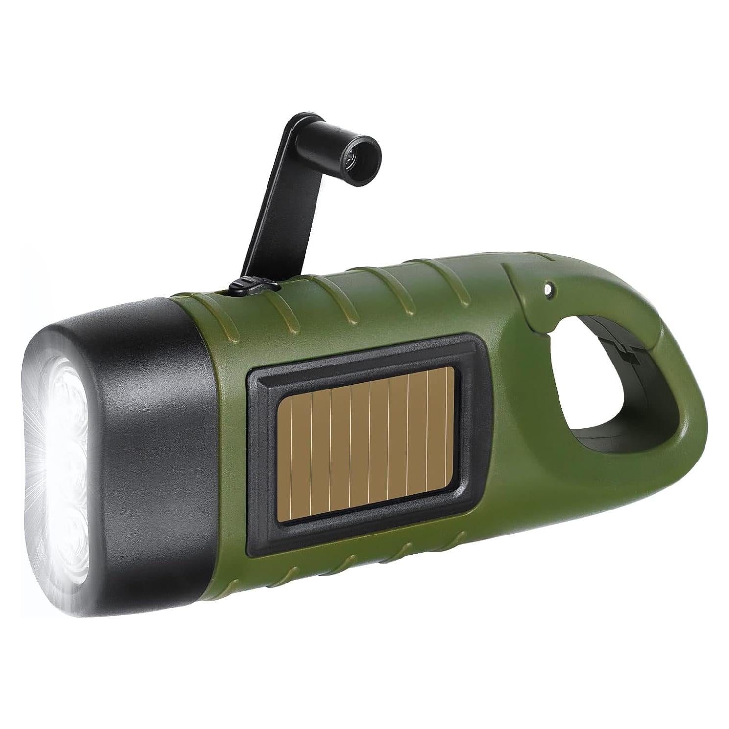 Linterna de Mano SEANCHEER Solar y Manivela Verde 12x4.5cm