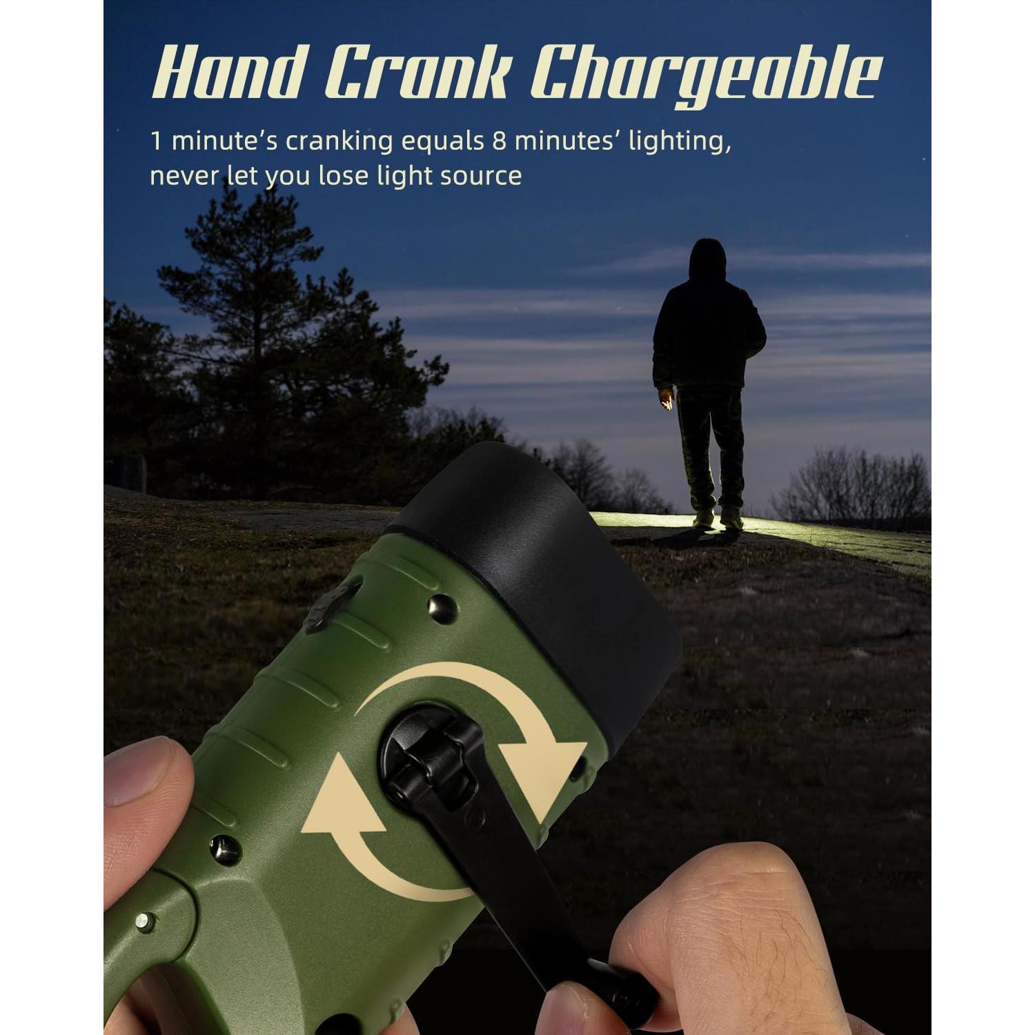 Linterna de Mano SEANCHEER Solar y Manivela Verde 12x4.5cm