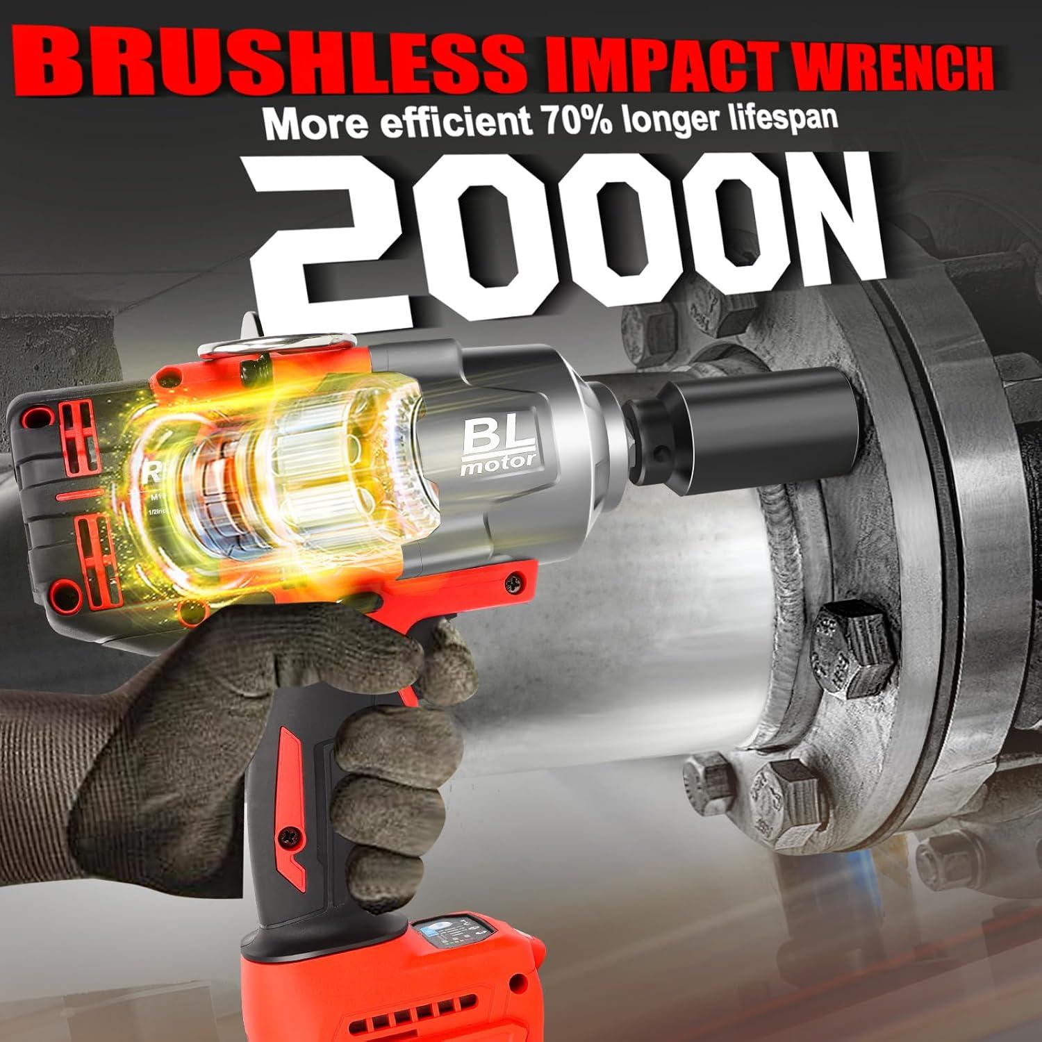 Llave de impacto inalámbrica 1/2" Rueqior 2000N.m para Milwaukee