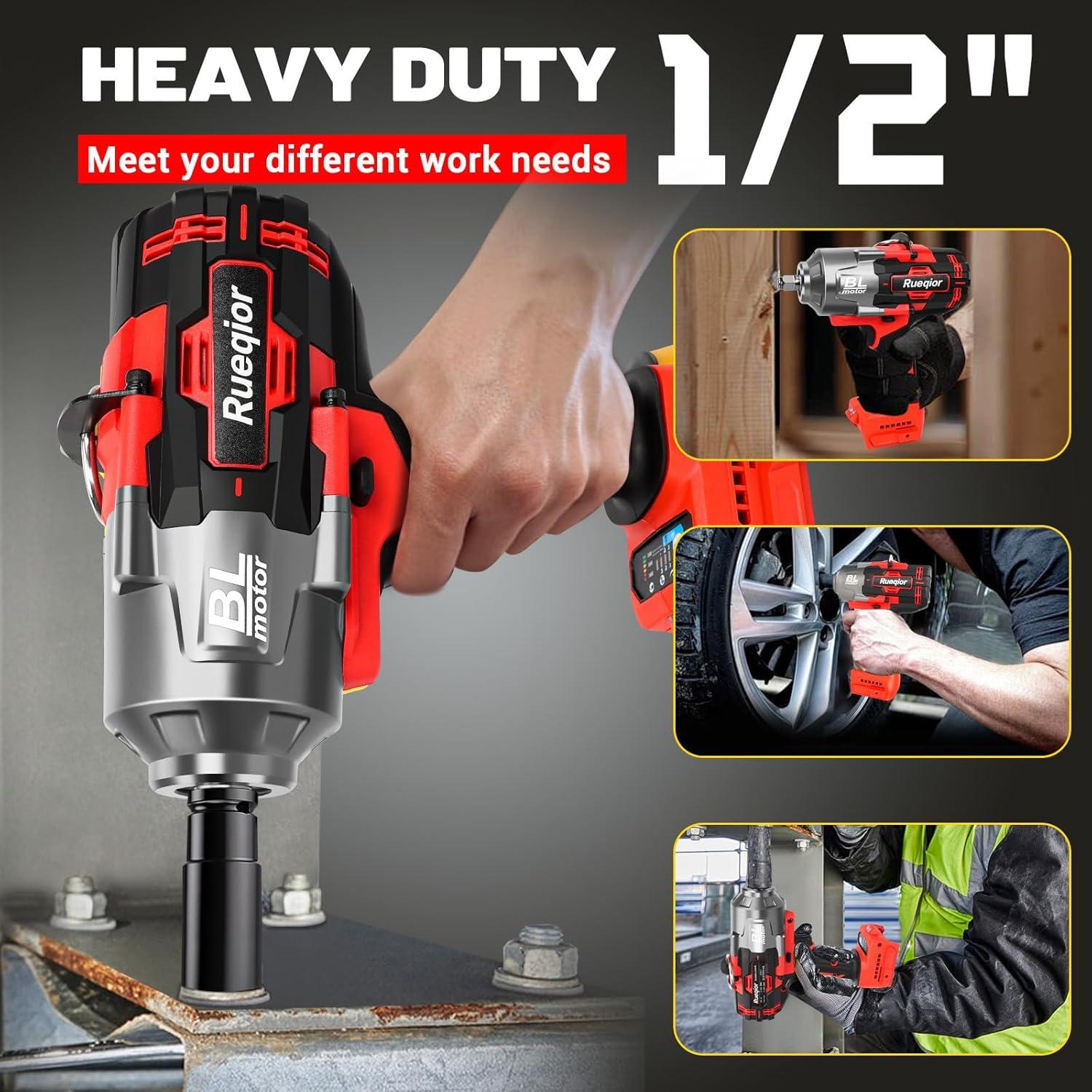 Llave de impacto inalámbrica 1/2" Rueqior 2000N.m para Milwaukee