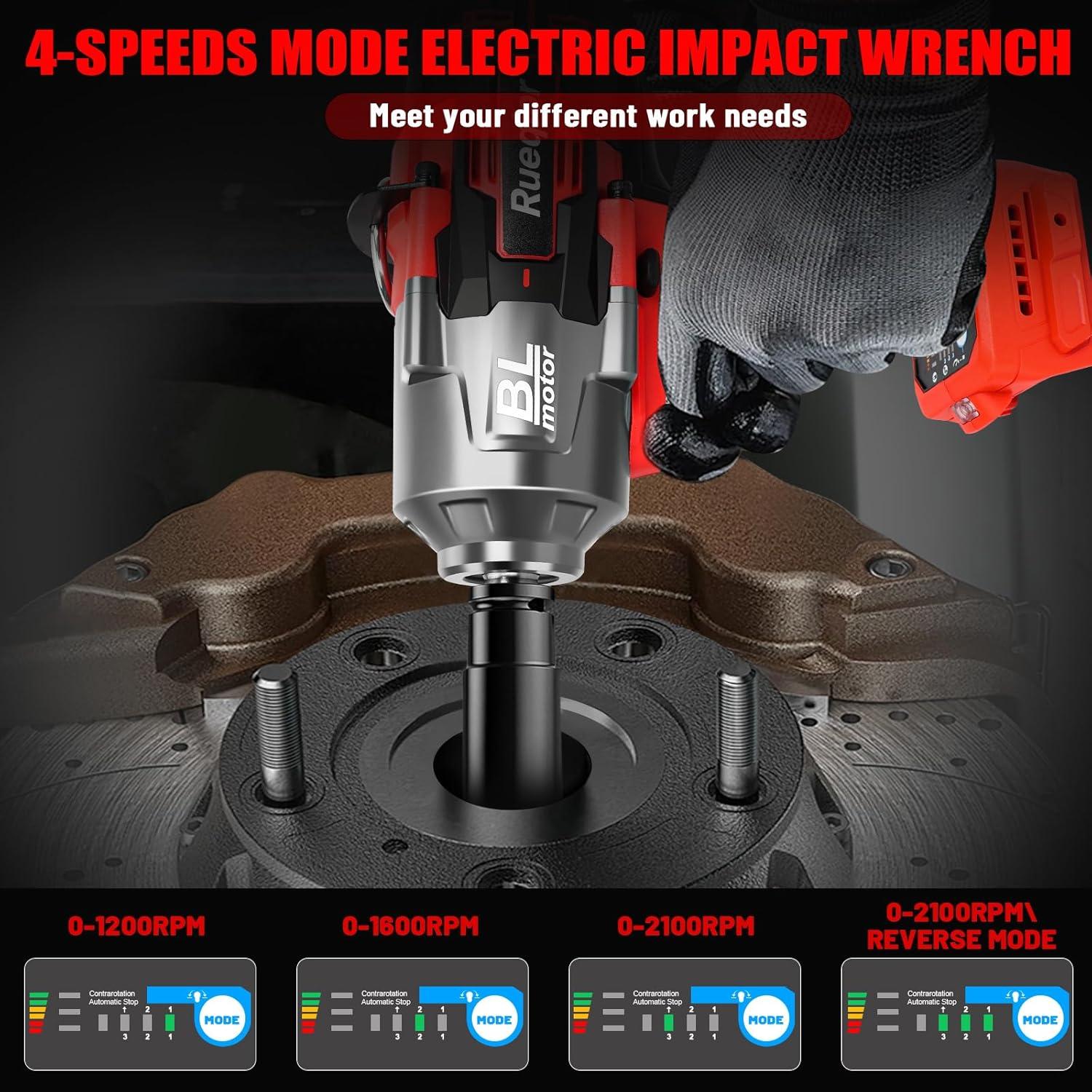 Llave de impacto inalámbrica 1/2" Rueqior 2000N.m para Milwaukee