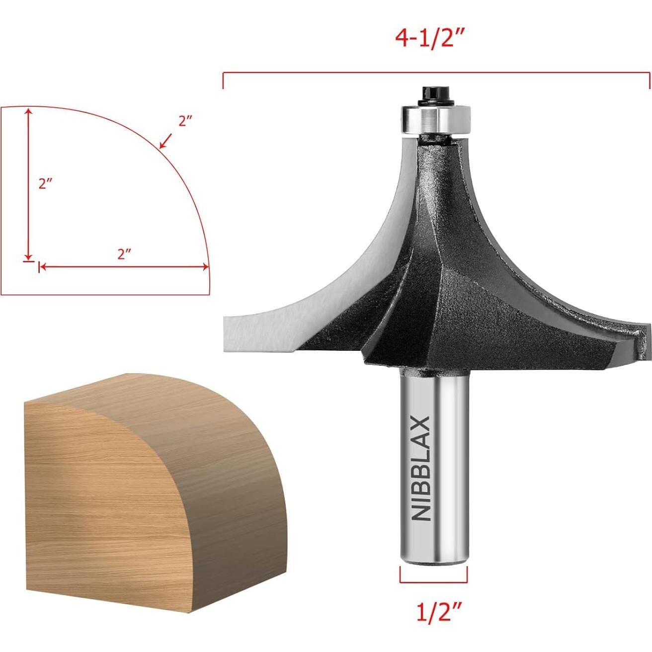 Radius 1" Round Over Router Bits with 1/2" Shank Roundover Router Bit Edging Router Bit Set Corner Rounding Edge Forming Bit