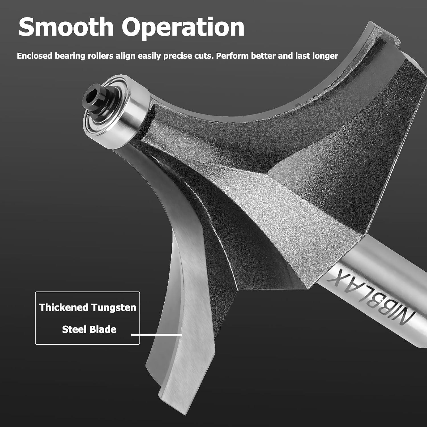 Radius 1" Round Over Router Bits with 1/2" Shank Roundover Router Bit Edging Router Bit Set Corner Rounding Edge Forming Bit