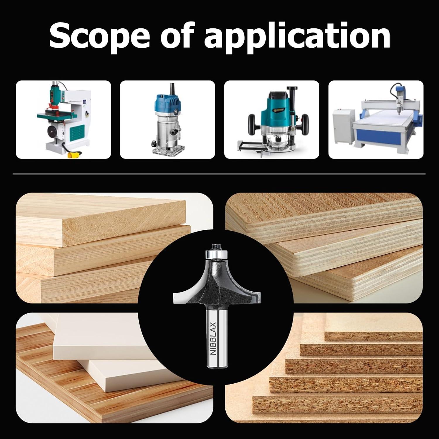 Radius 1" Round Over Router Bits with 1/2" Shank Roundover Router Bit Edging Router Bit Set Corner Rounding Edge Forming Bit