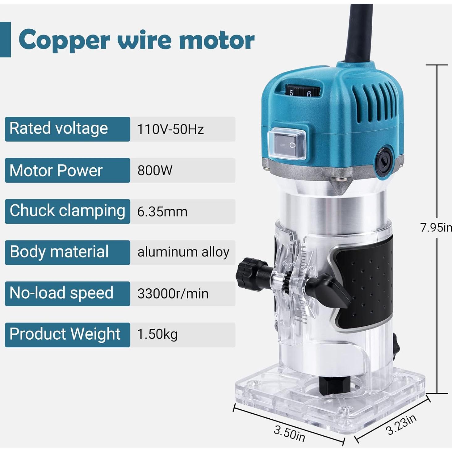 Router Eléctrico Compacto MeiMeiDa 800W con 15 Brocas