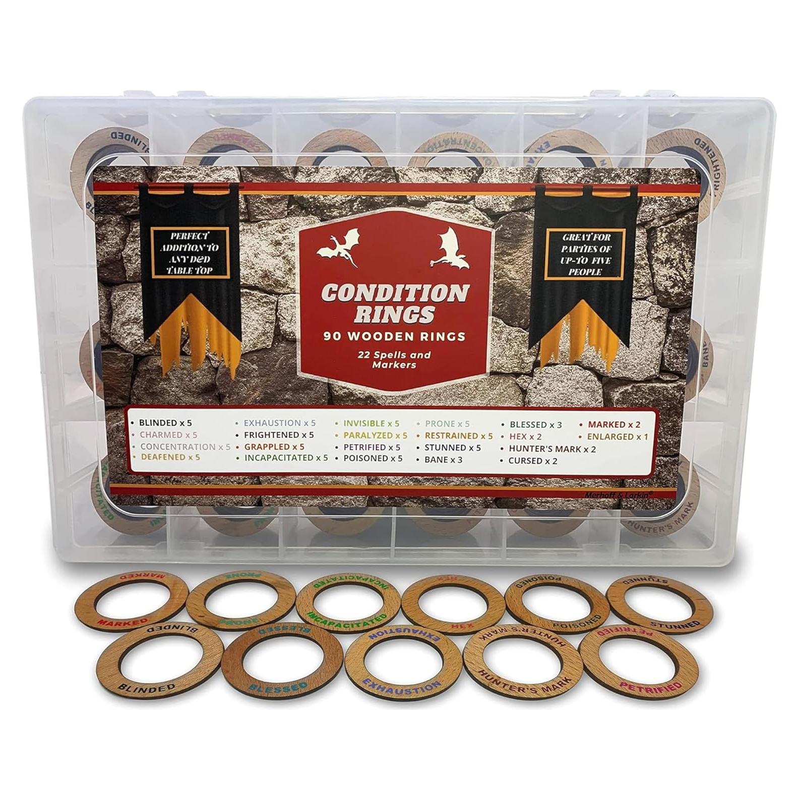 Marcadores de Estado Galdor's Guild para D&D | 90 Anillos de Madera