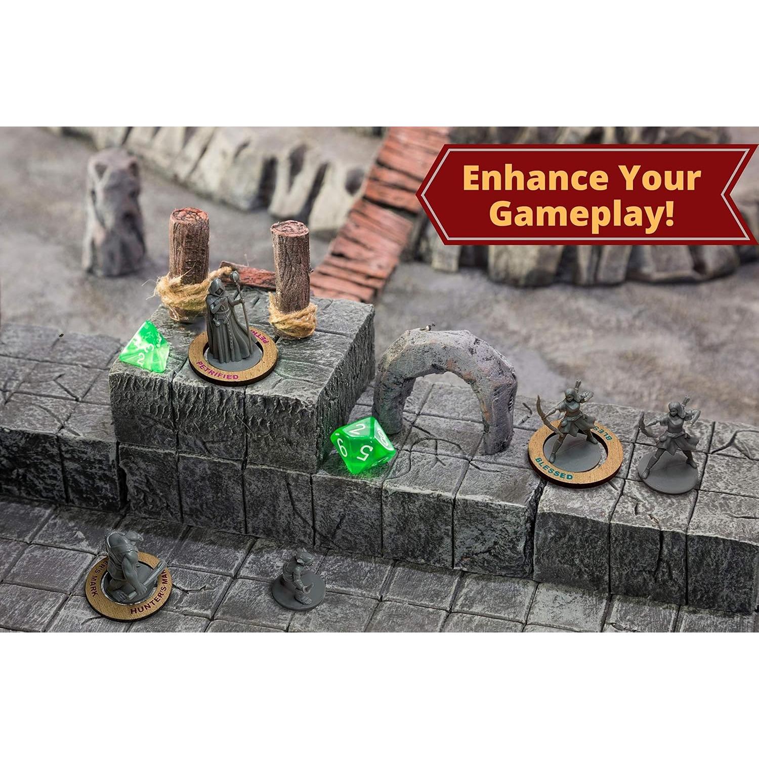 Marcadores de Estado Galdor's Guild para D&D | 90 Anillos de Madera