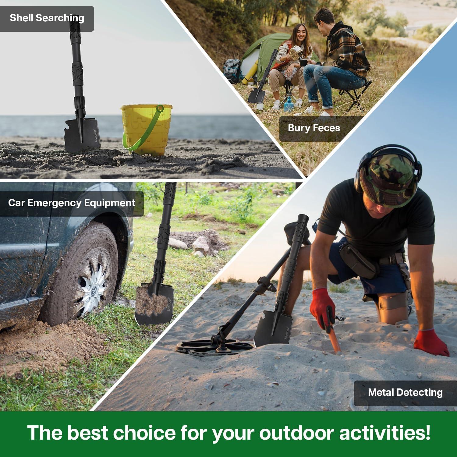 Folding Survival Shovel Multi-Tool, Heavy-Duty Military Entrenching Tool with Pickaxe, Collapsible Spade for Disaster Recovery, Car Emergency, Metal Detecting, Camping, Digging, and Gardening