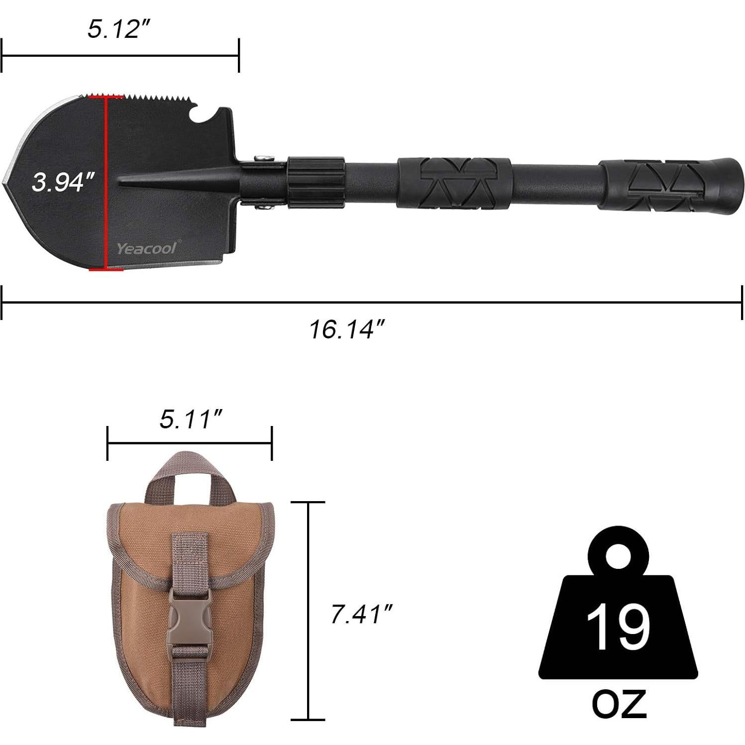 Folding Survival Shovel Multi-Tool, Heavy-Duty Military Entrenching Tool with Pickaxe, Collapsible Spade for Disaster Recovery, Car Emergency, Metal Detecting, Camping, Digging, and Gardening