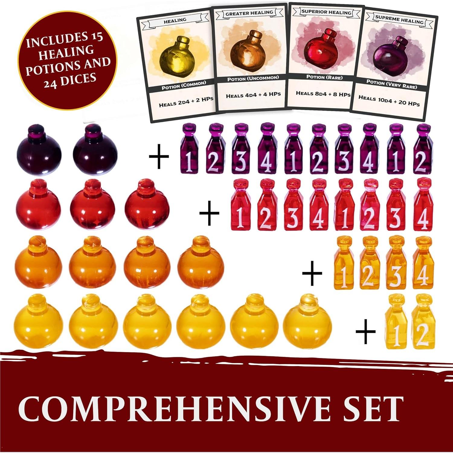 15 Fichas de Poción de Curación LYNX + 24 Dados D4