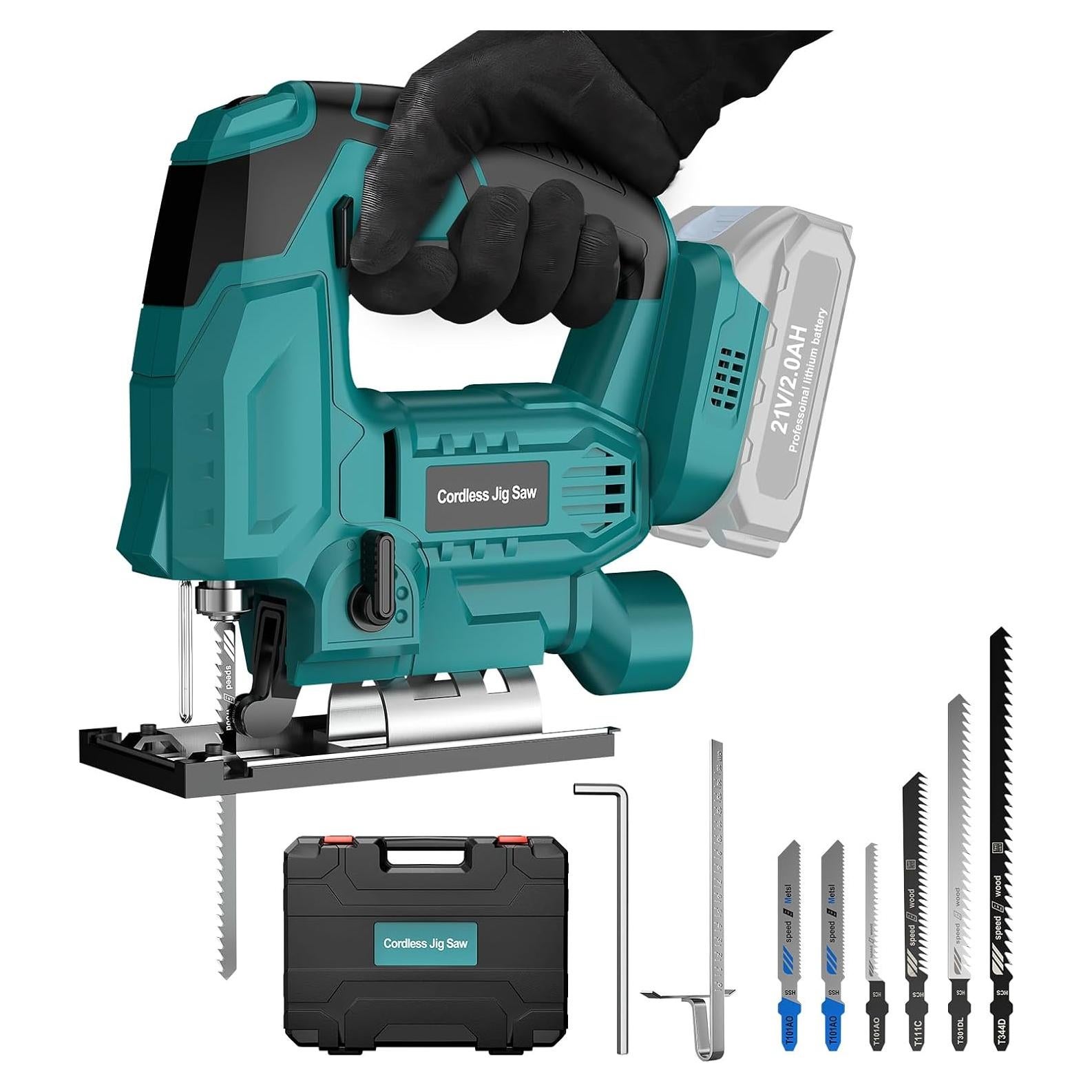 Jigsaw, Cordless Jig Saw Tool for Makita 18V Battery, Varible Speed, with LED Light, 0°-45° Bevel Cuts, 3-Position Orbital Jigsaw for Wood/PVC/Metal Cutting (Tool Only)