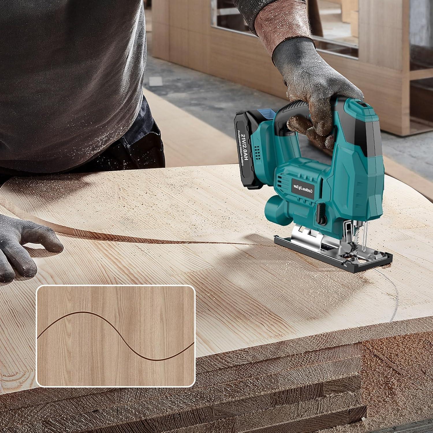 Jigsaw, Cordless Jig Saw Tool for Makita 18V Battery, Varible Speed, with LED Light, 0°-45° Bevel Cuts, 3-Position Orbital Jigsaw for Wood/PVC/Metal Cutting (Tool Only)