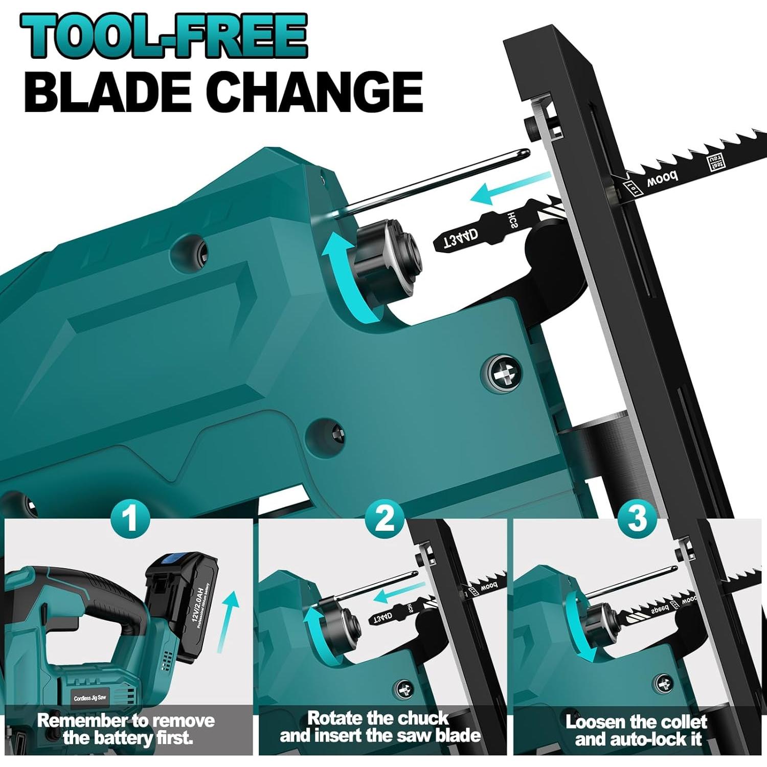 Jigsaw, Cordless Jig Saw Tool for Makita 18V Battery, Varible Speed, with LED Light, 0°-45° Bevel Cuts, 3-Position Orbital Jigsaw for Wood/PVC/Metal Cutting (Tool Only)