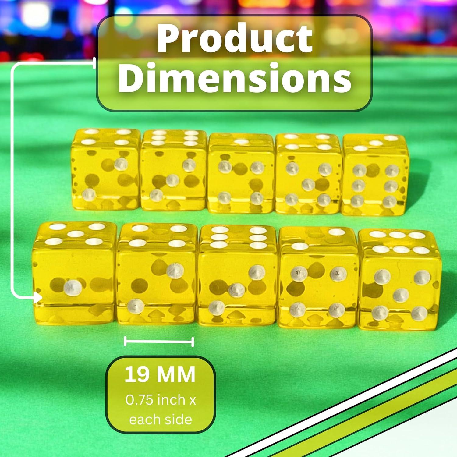 Luck Lab Paquete de 10 Dados D6 Acrílicos Amarillo 19 mm