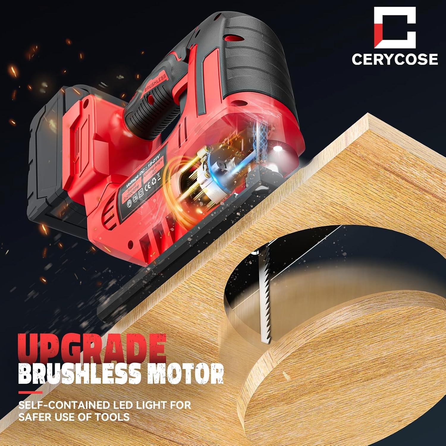 Sierra de calar inalámbrica Cerycose 18V, motor sin escobillas