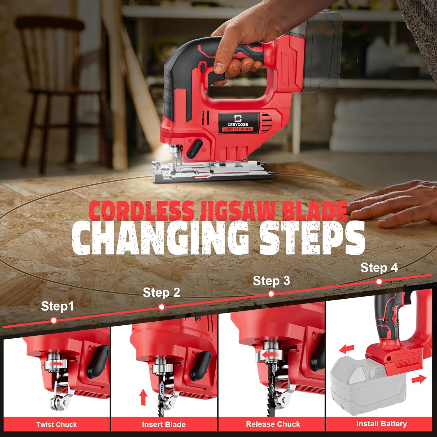 Sierra de calar inalámbrica Cerycose 18V, motor sin escobillas