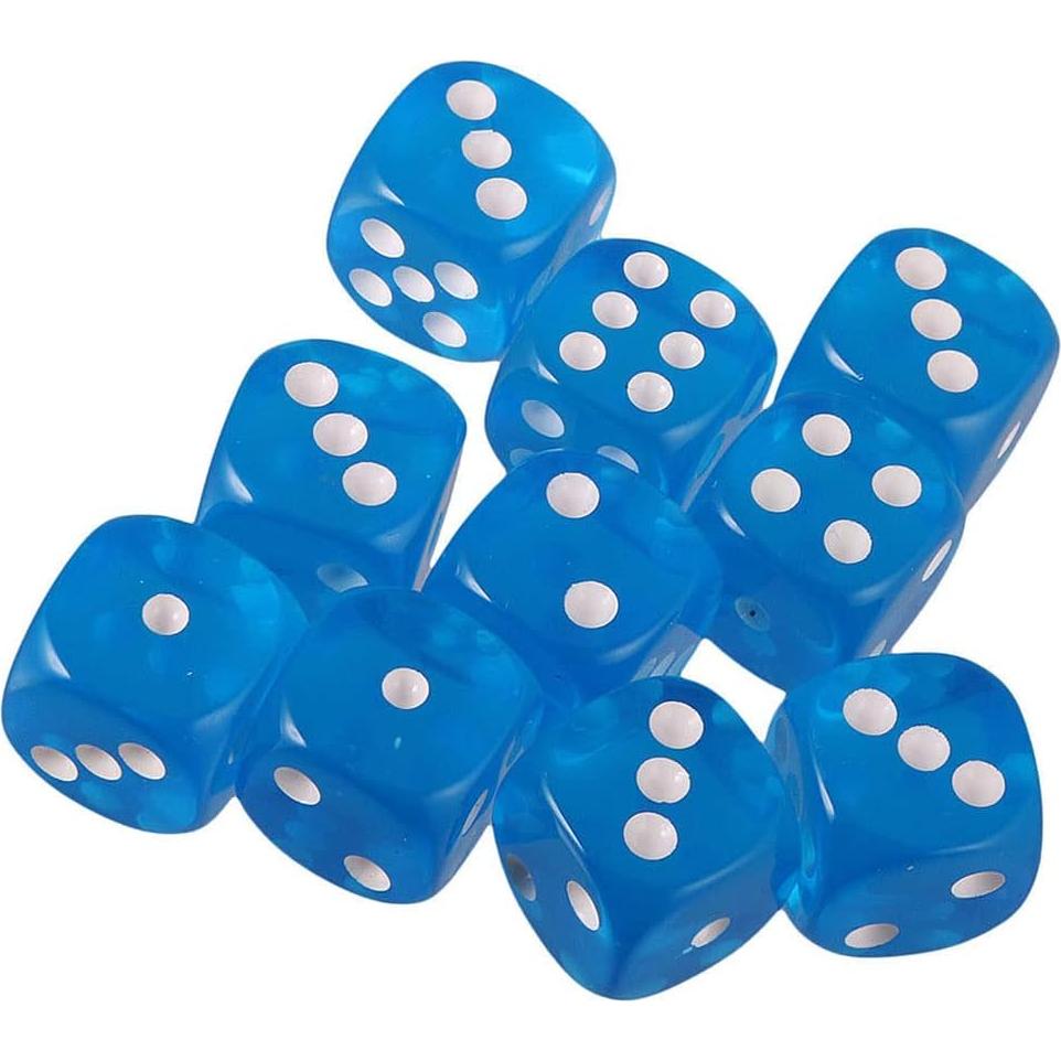 10 Dados Poliedricos D6 Acrílicos 16mm Azul para RPG