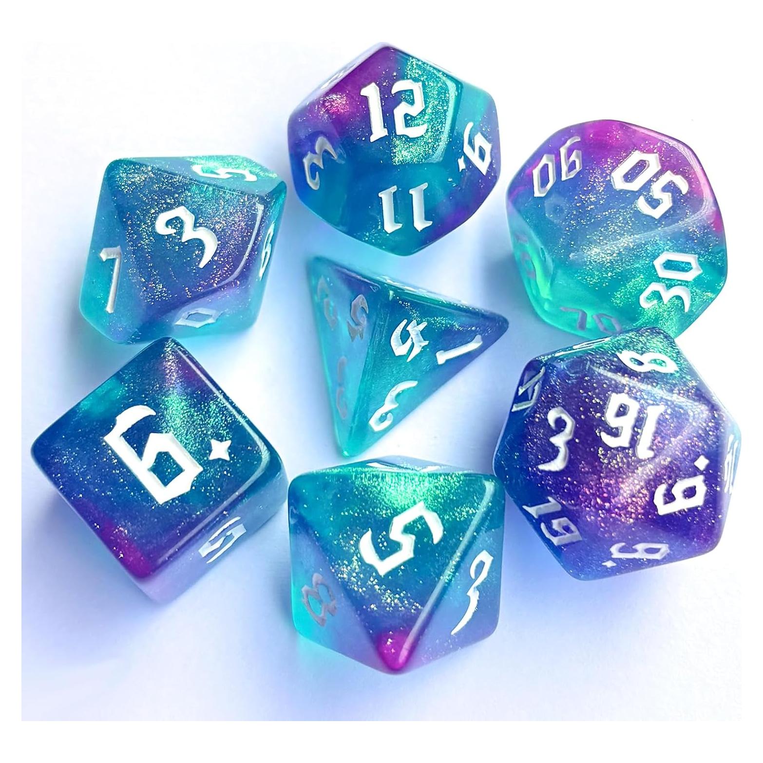 Dados Poliedricos DND 7 Piezas Verde Púrpura ALiuxiluo