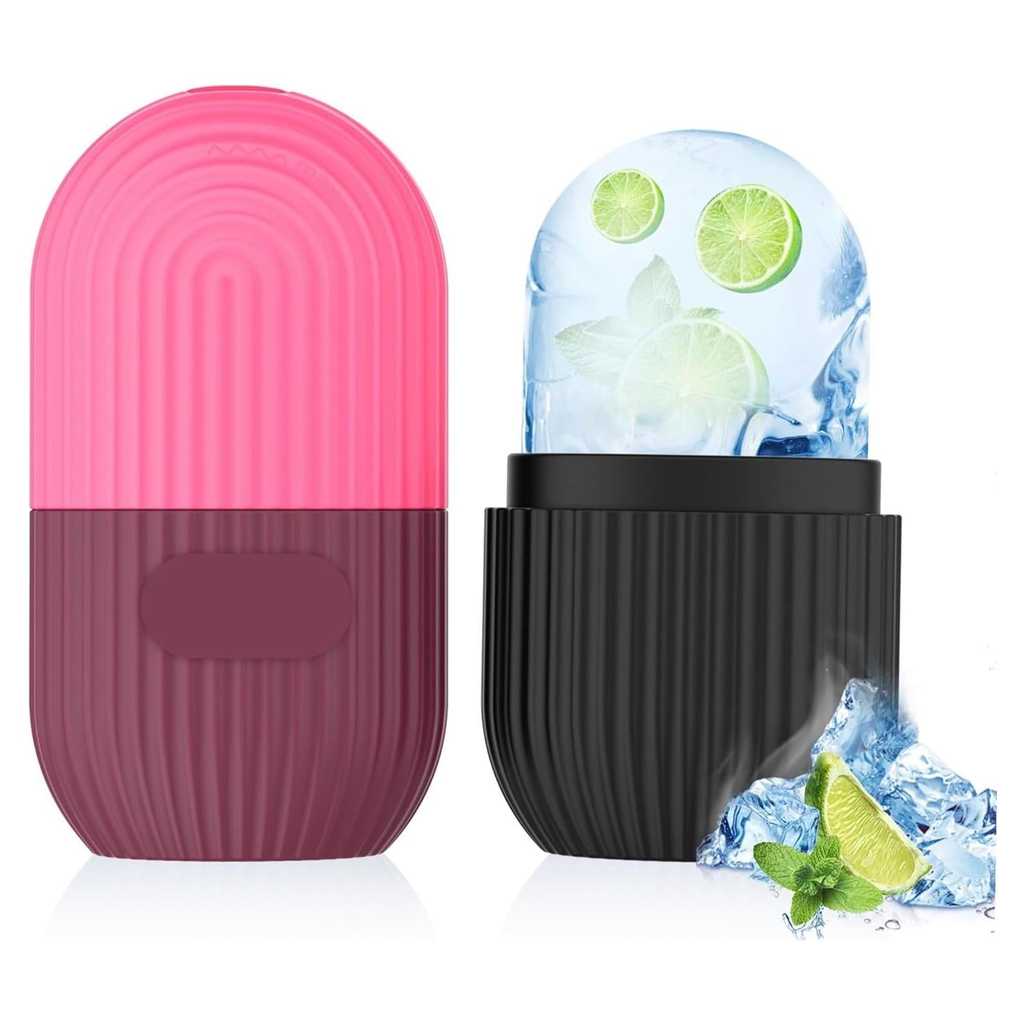 2pcs Ice Roller for Face and Eye, Silicone Ice Facial Roller Ice Holder, Face Ice Mold Skin Care, Face Icers Reusable Ice Cube Roller for Shrink Pores Anti Wrinkle Reduce Puffiness, Black Rose