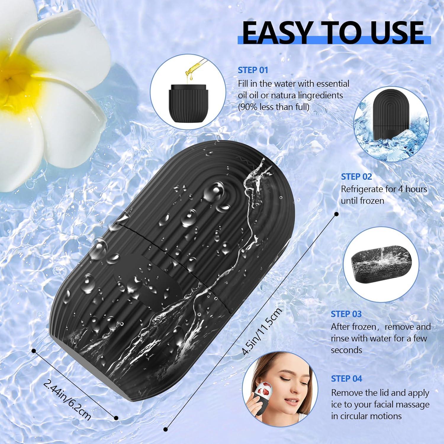 2pcs Ice Roller for Face and Eye, Silicone Ice Facial Roller Ice Holder, Face Ice Mold Skin Care, Face Icers Reusable Ice Cube Roller for Shrink Pores Anti Wrinkle Reduce Puffiness, Black Rose