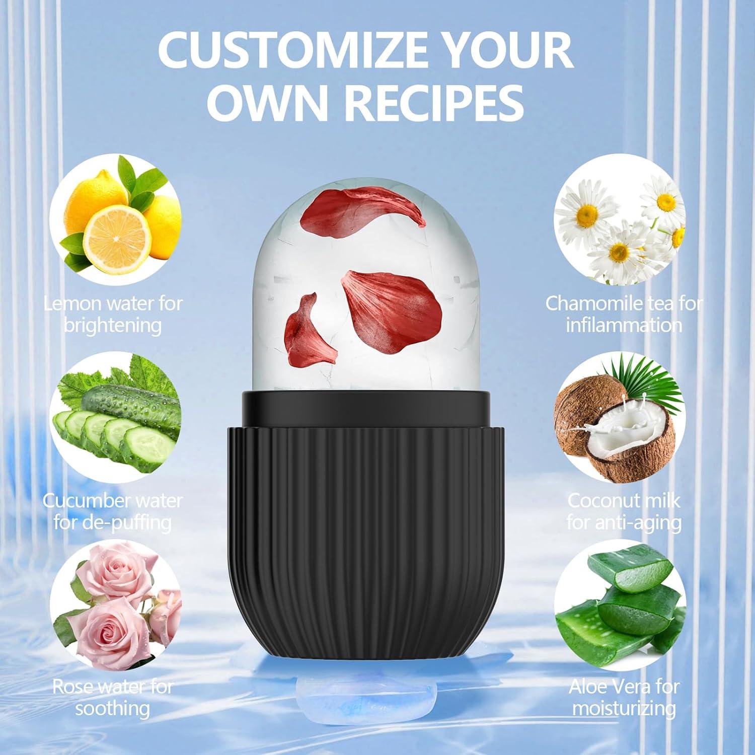 2pcs Ice Roller for Face and Eye, Silicone Ice Facial Roller Ice Holder, Face Ice Mold Skin Care, Face Icers Reusable Ice Cube Roller for Shrink Pores Anti Wrinkle Reduce Puffiness, Black Rose