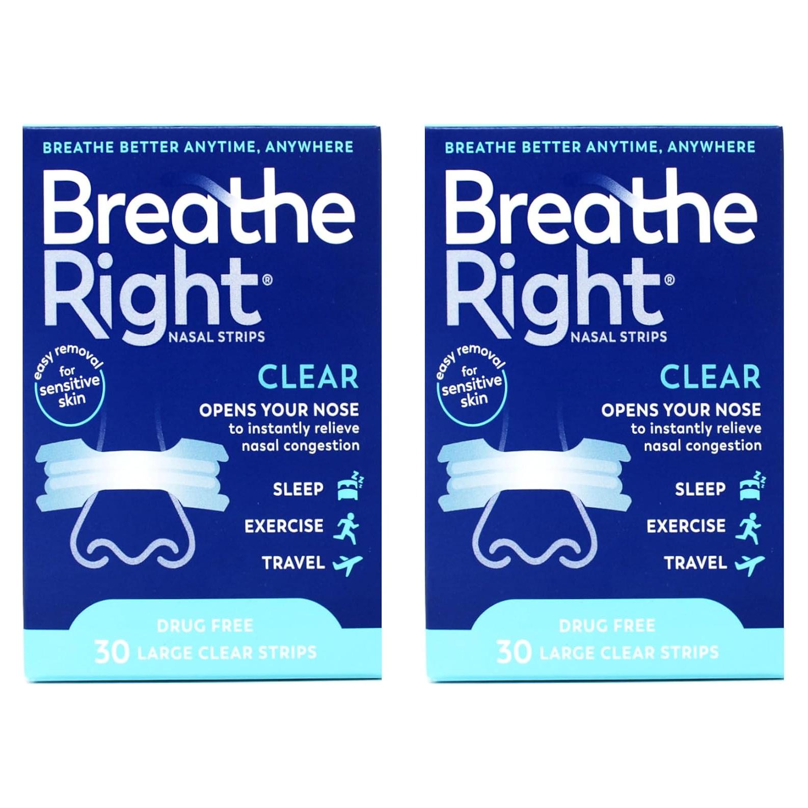 Tiras Nasales Breathe Right Transparentes Grandes - 30 Unidades