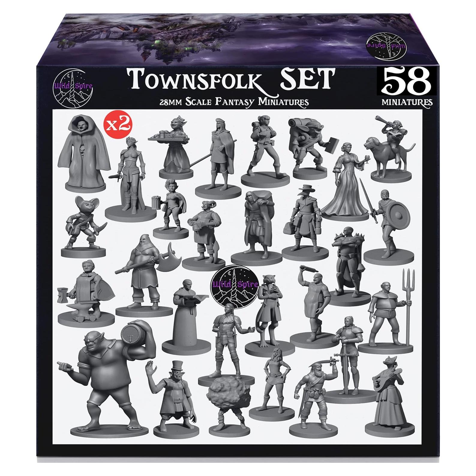 Conjunto de Miniaturas Wildspire 58 Pueblerinos 28mm D&D