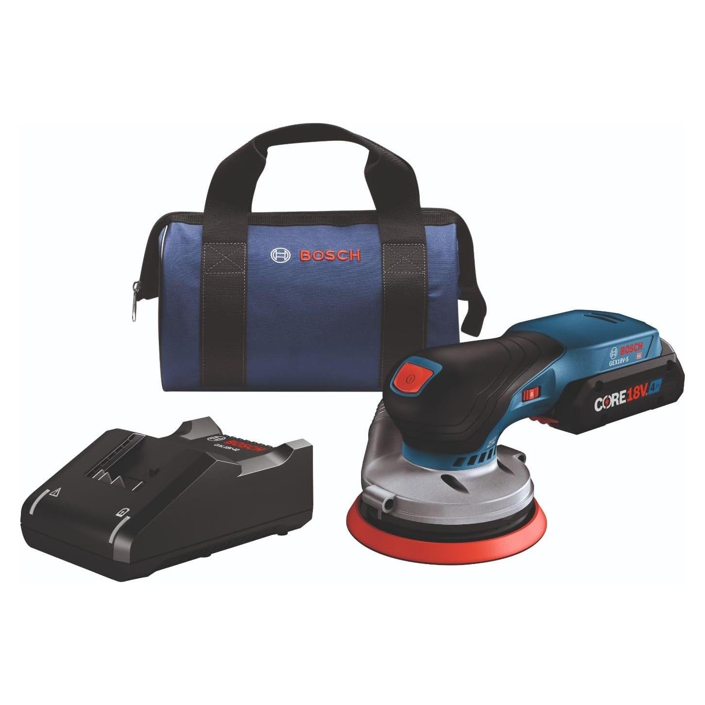 BOSCH GEX18V-5B15 18V Brushless 5 In. Random Orbit Sander Kit with (1) CORE18V 4 Ah Advanced Power Battery