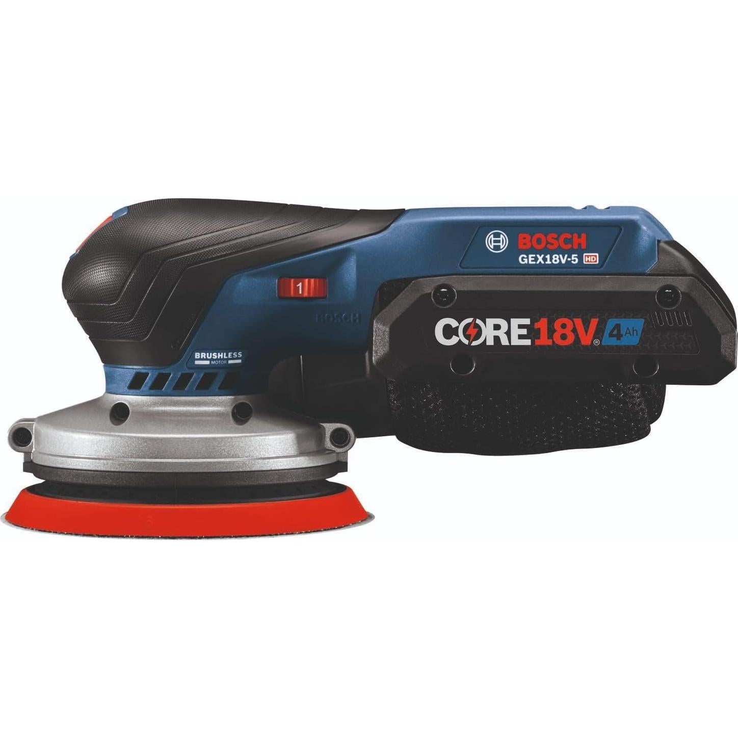 BOSCH GEX18V-5B15 18V Brushless 5 In. Random Orbit Sander Kit with (1) CORE18V 4 Ah Advanced Power Battery