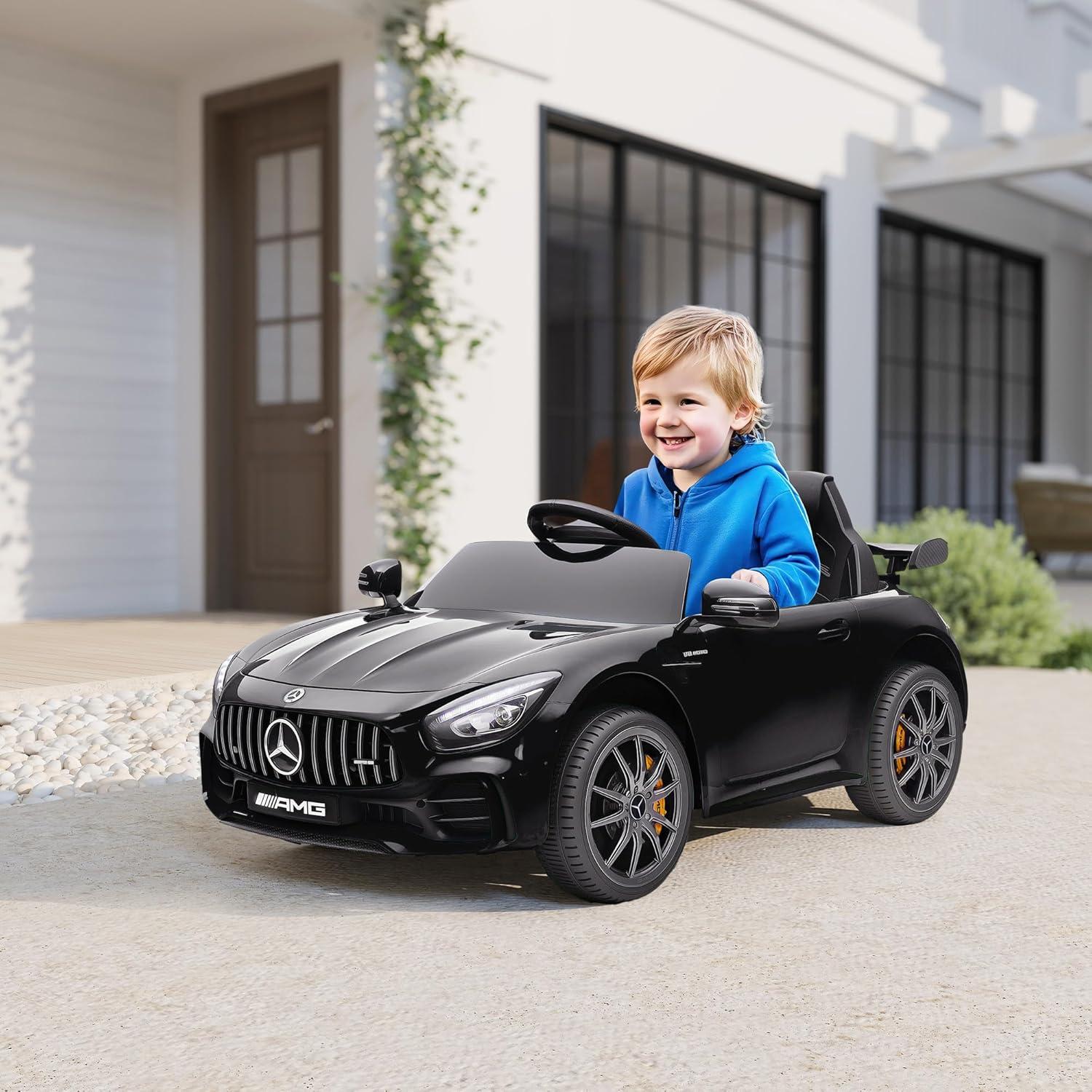 Qaba Mercedes-Benz AMG GTR Licensed 12V Kids Ride on Car, Battery Powered Electric Car for Toddlers with Remote Control, Transport Wheels, Soft Start, Lights, Music, Horn for 3-6 Years, Black