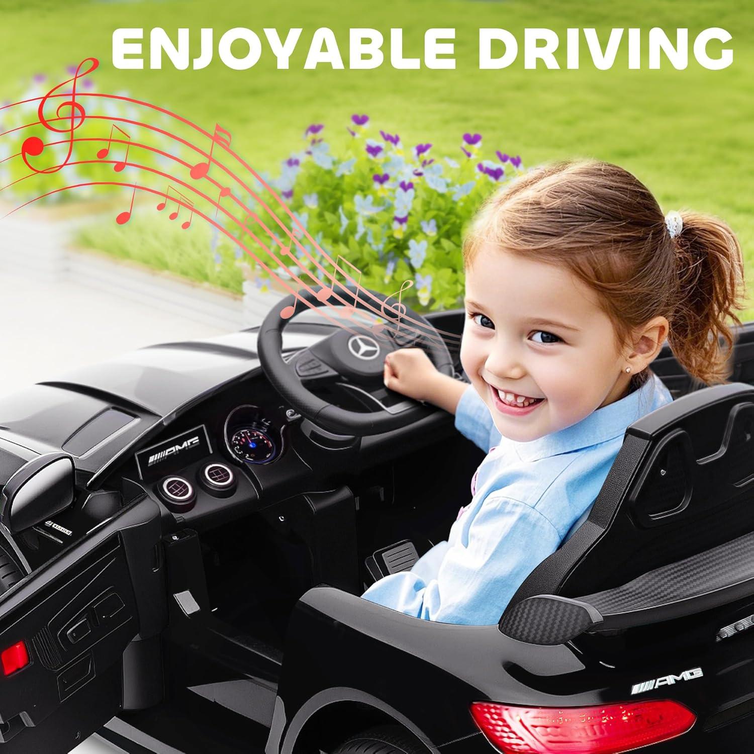 Qaba Mercedes-Benz AMG GTR Licensed 12V Kids Ride on Car, Battery Powered Electric Car for Toddlers with Remote Control, Transport Wheels, Soft Start, Lights, Music, Horn for 3-6 Years, Black