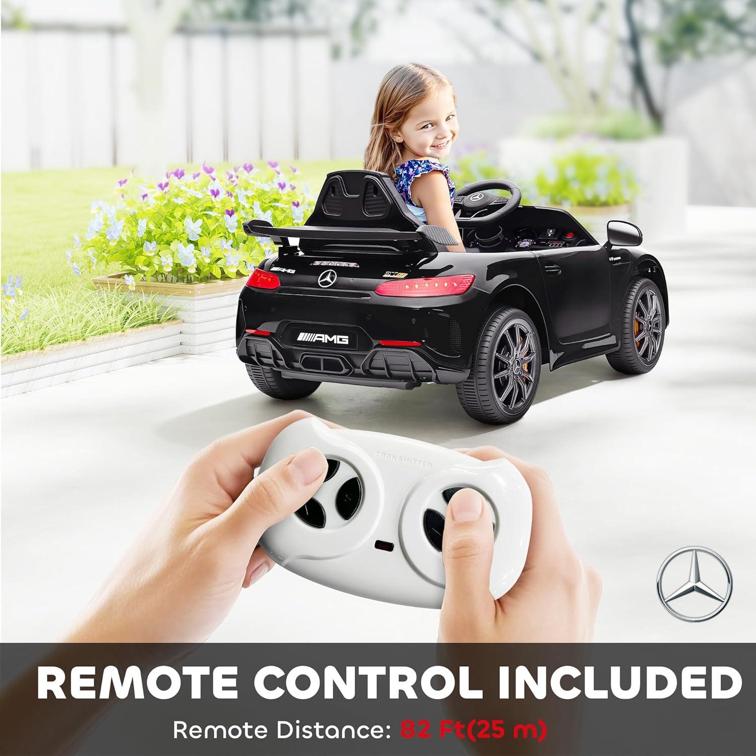 Qaba Mercedes-Benz AMG GTR Licensed 12V Kids Ride on Car, Battery Powered Electric Car for Toddlers with Remote Control, Transport Wheels, Soft Start, Lights, Music, Horn for 3-6 Years, Black